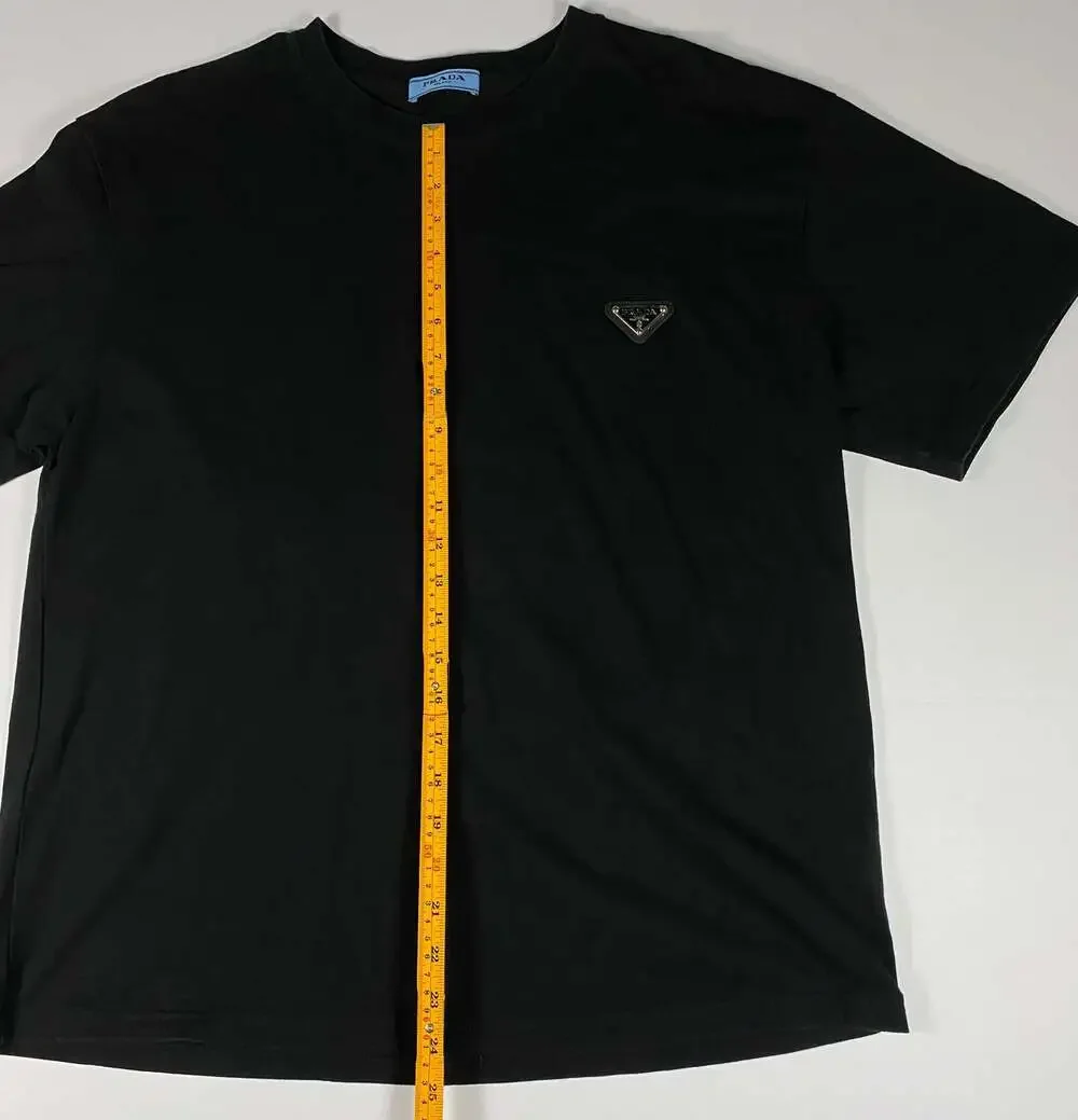 Prada Milano Black T-Shirt Enamel Triangle Logo Plaque Crewneck UPA162